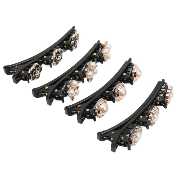 4 STK flettet hårklemmer Rhinestone Glitrende Elegant dekorativt hårnål Andnebbklemme for kvinner