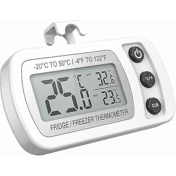 Kylskåpstermometer LCD-display Digital Vattentät Frystermometer Med Magnetisk Krok Vit Kylskåpstermometer (-20~50)