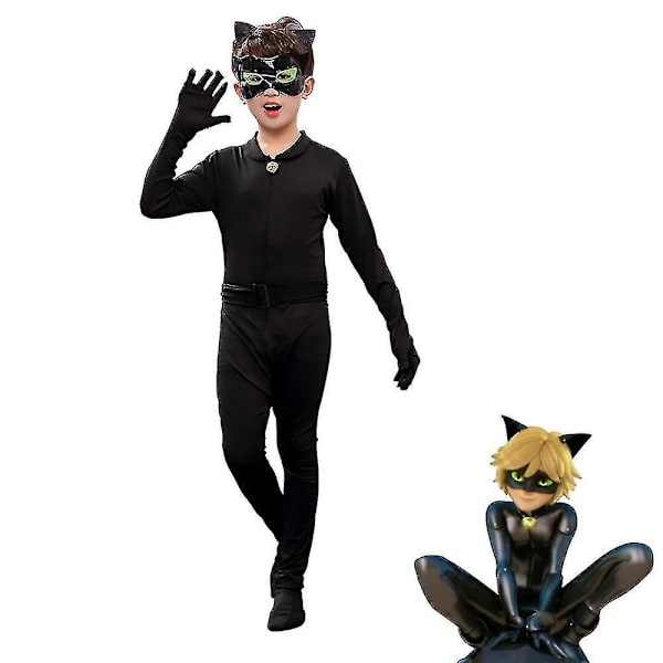 Musta Kissa Lasten Cosplay-asu Naamion, Korvien ja Hännän Kera 130(125-135CM)