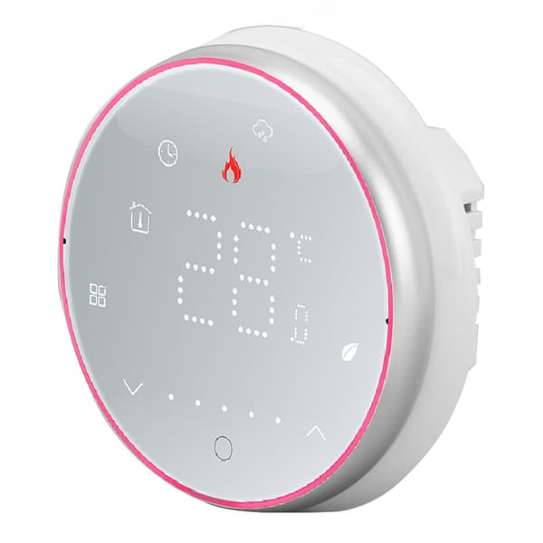 Smart termostat 1 vecka programmerbar LED-display infälld rund digital termostat AC95-240V för vattenvärmesystem vit