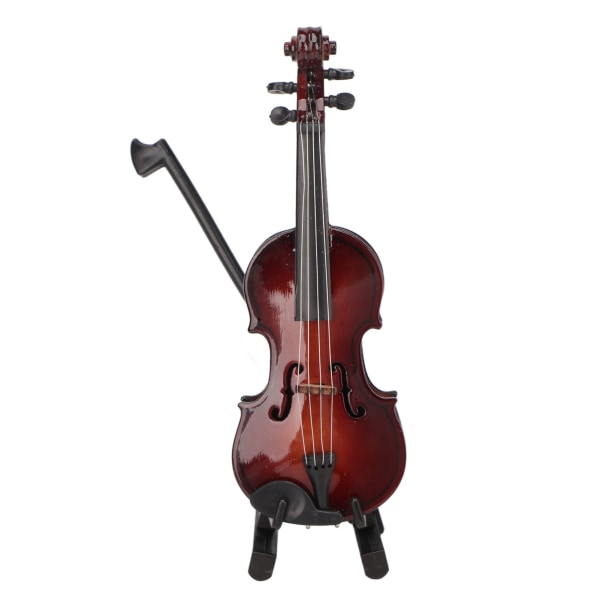 Miniature violin i træ med stativ bue og etui Mini musikinstrument Dukkehus Model dekoration 10 cm