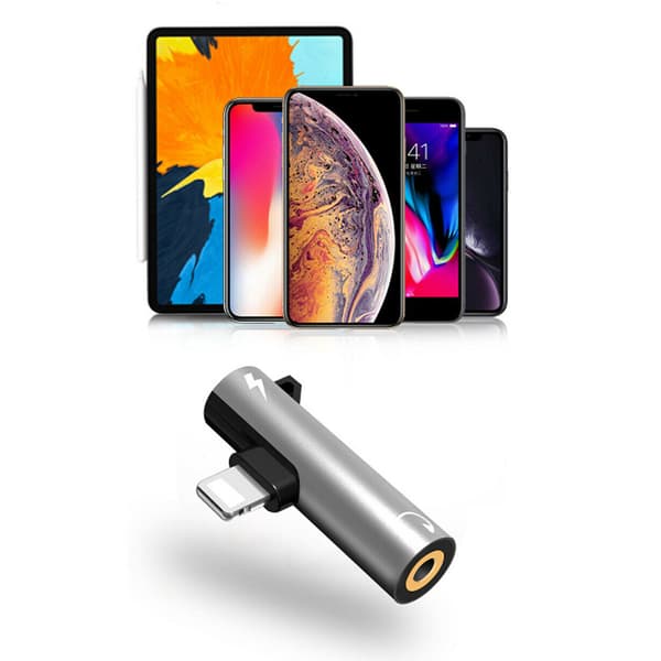 2 i 1 Ljuddelare Adapter Laddare 3,5 mm AUX Hörlursadapter för iPhone