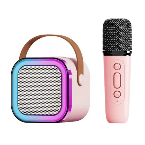 Mini Karaoke Maskin Karaoke Högtalare med Trådlös Mikrofon Ljuseffekter Bärbar Karaoke System med Batteri för Hemmafest Rosa med 1 Mikrofon