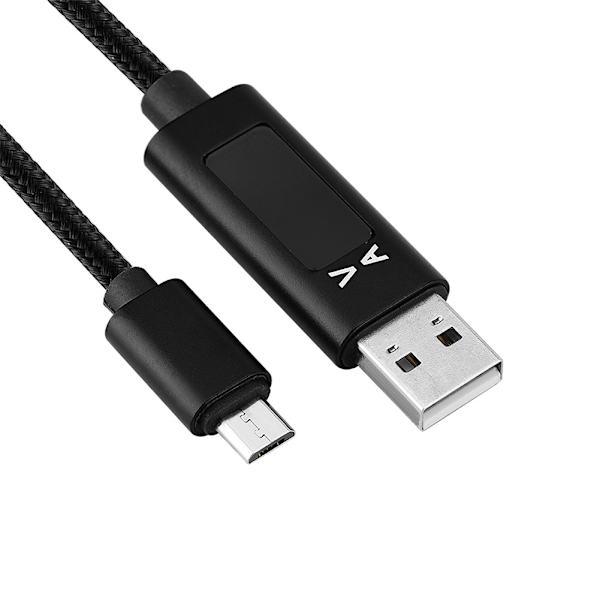 1,2M Snabbladdningskabel Hållbar Nylon Flätad Mikro Kabel Strömspänningsdisplay Svart
