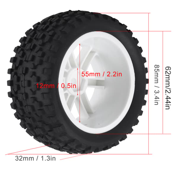 4st 1/10 RC Lastbils Gummidäck Hjul för ZD Racing Buggy Crawler Bil Vit