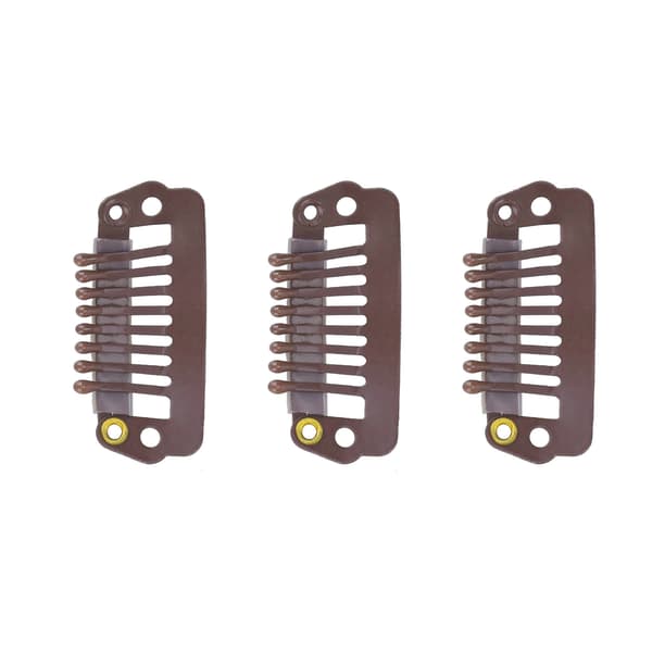 50 stk. 8 Tips 8 Tænder Snap Comb Paryk Clips Rustfrit Stål Snap Clips med Gummi Hårgreb til Hår Extensions Parykker Brun
