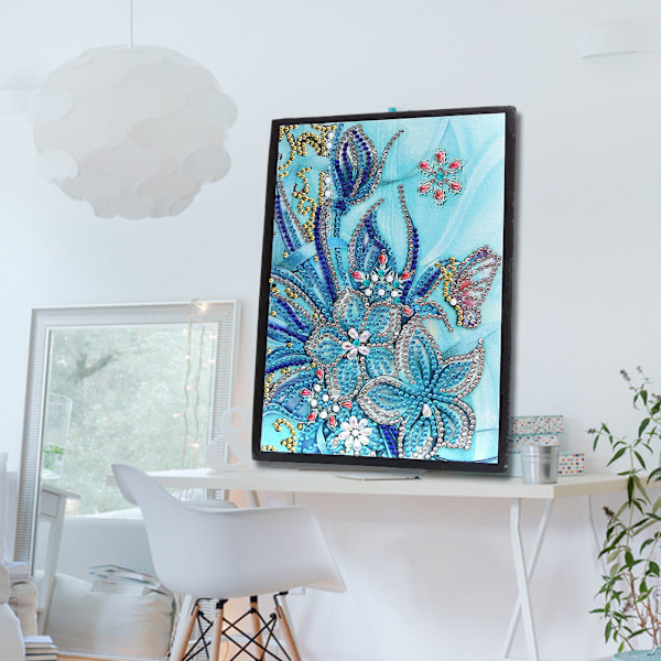 5D Diamantmaleri Notebook Broderi Dagbog Bog 50 sider Sommerfugl &amp; Blomstermønster DIY diamantkunstgaver