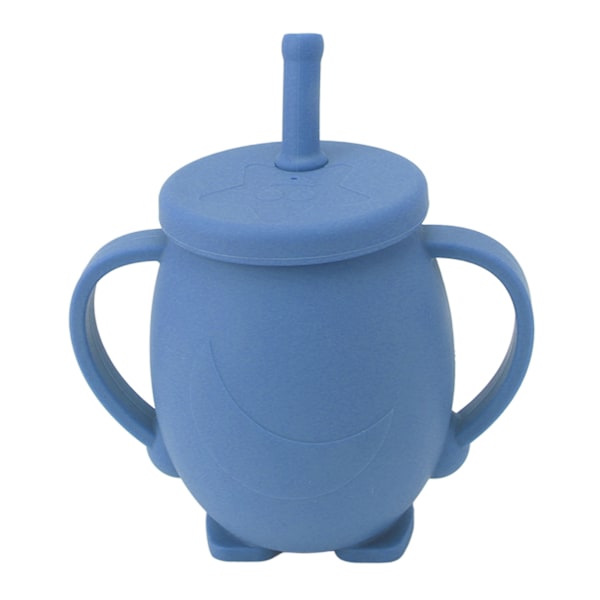 230 ml silikon treningskopper for småbarn med sugerørlokk, sklisikre håndtak, sølefri treningskopp for baby, småbarn, spedbarn, mørkeblå