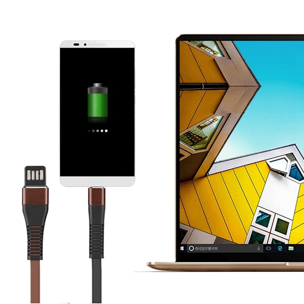 USB 1m dobbeltsidet blindt stik datakabel til computertelefon brun sort
