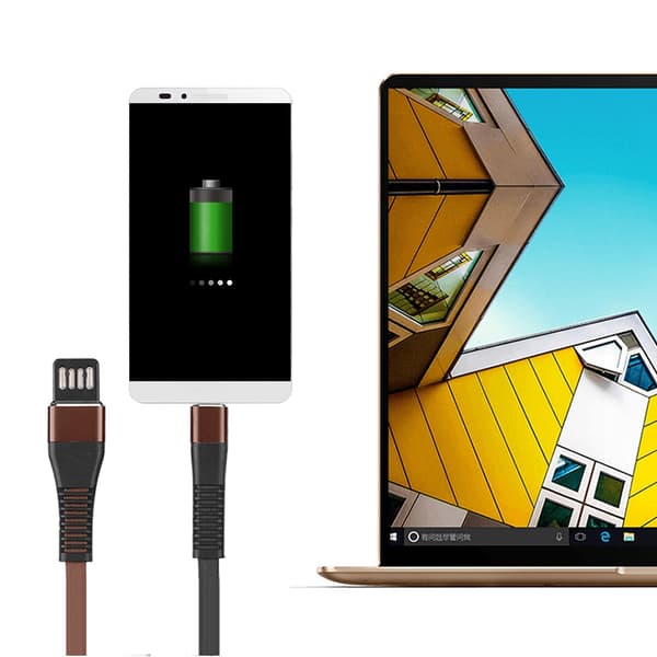 USB 1m dobbeltsidig blindpluggbar datakabel for datamaskin, telefon, brun svart