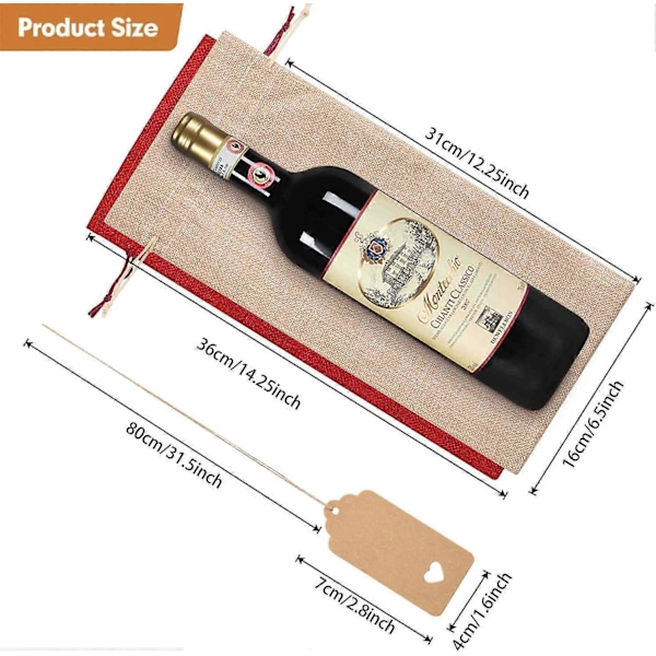 Premium Jute Vinsække og Gavemærker, Genanvendelige Vin Gaveposer med Snore, Vinflaskeposer, Vinposer til Bryllup, Fødselsdag, Blindsmagninger, C