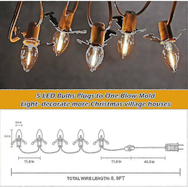 5-osainen C7-lampun kanta joulukylän valaisintarvikejohto 5 LED-lampulla