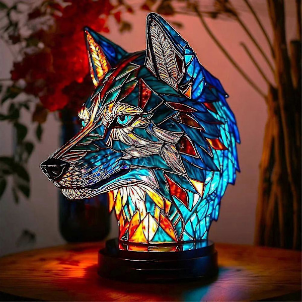 Dyrebordslampe Farget Glass Nattlampe Retro Skrivebordslamper Julegave 2024 -JRCL ulv
