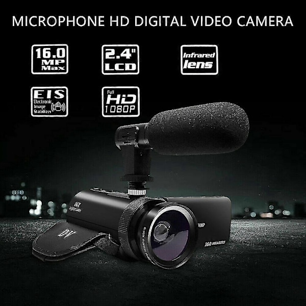 HD 1080p Digitalt Videokamera Videokamera Youtube Vlogging Opptaker m/mikrofon -JRDG