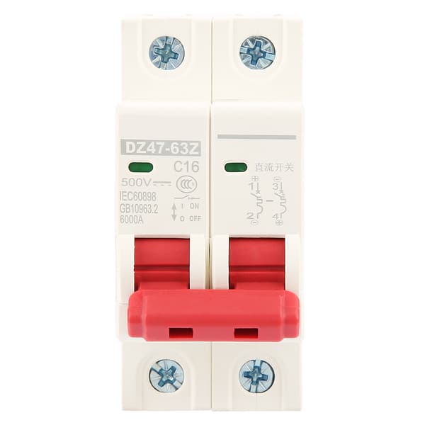 2P DC 500V 16A Mini Strømbryter MCB Sikkerhetsbryter DZ47-63Z-2P