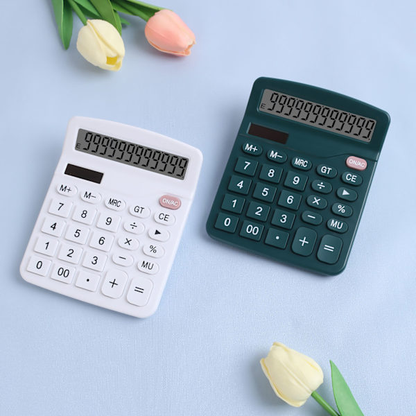 Solkalkylator Multifunktionell fashionabel söt liten digital skrivbordskalkylator för studenter Hem skola Vit