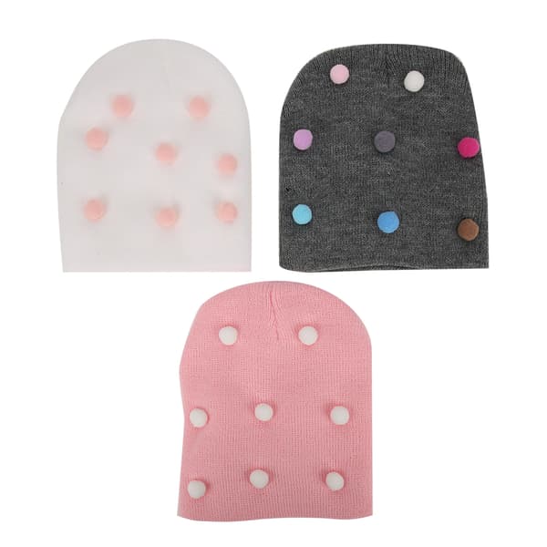 3 stk. Strikket Hue Vinter Efterår Elastisk Sød Hue Hat til Børn Kid Spædbarn BabyPink + Grå + Hvid Strikket Hue