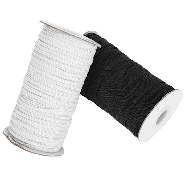 Elastisk bånd flad syning reb snor streng DIY ærme maske fremstilling høj elastisk 100 yard rulle (sort hvid)