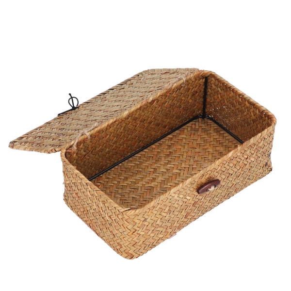 Vävd sjögräs rektangulär förvaringskorg med lock - Desktop Organizer