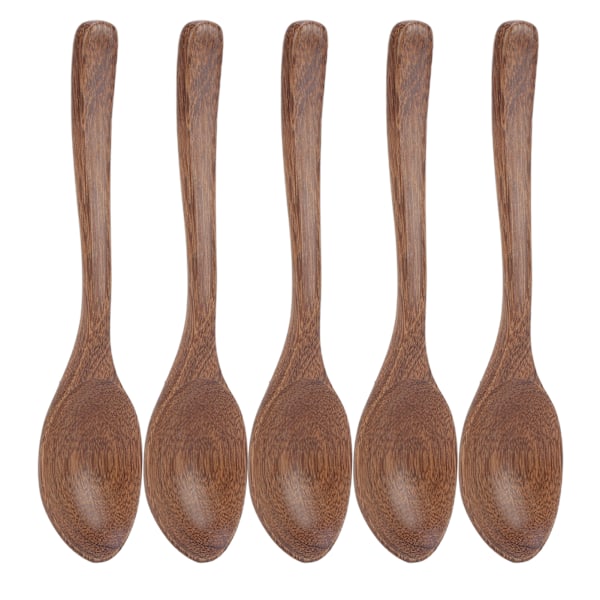 5 st träskedar Burr Free Robust Hållbar Lätt Värmebeständig Trä Mätssked Set för Gåvor HemBig Crimp Tail Spoon