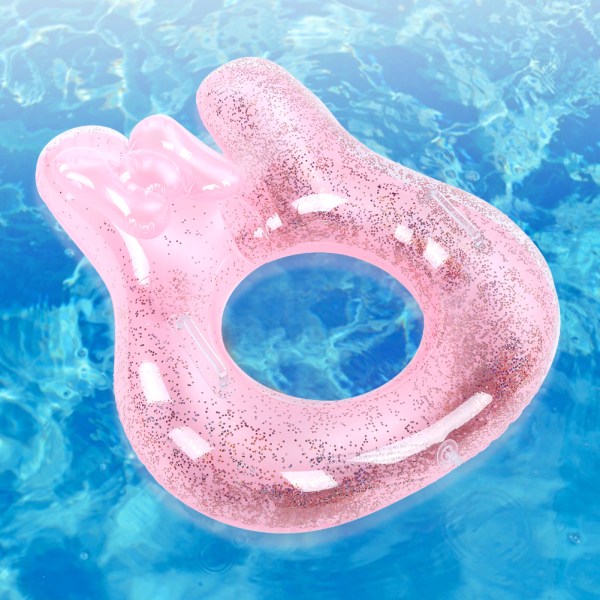 Paillet Pink Kanin Svømmerør Ring Flydende cirkler Sød form til pige Baby børn 70 cm