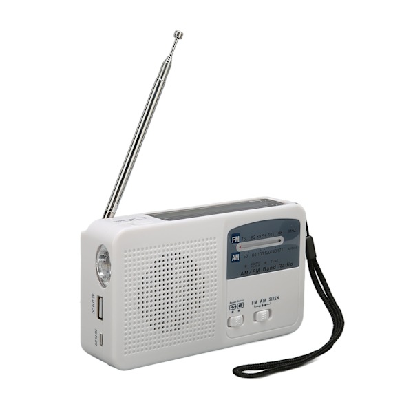Solar Handvev Radio Multifunktion Bärbar Uppladdningsbar Nödradio med LED-ficklampa för Camping Outdoor Vit