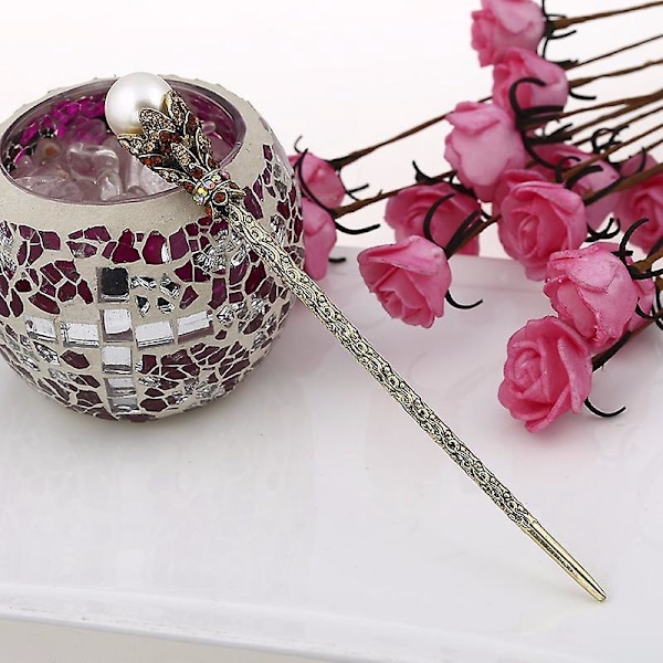 Rhinestone Pearl Hårstik - Vintage Hårspænde (Kaffebrun)