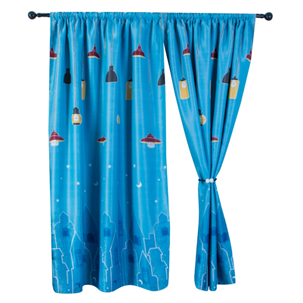 Stue og soverom polyester trykkmønster vindusskygge gardin dekorasjon blå