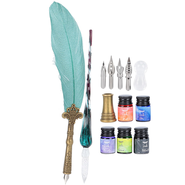 Kalligrafipenna Set Glasbläckfjäder Füllpenna med utbytbart spets Skrivpresentförpackning KitSP118043 Pärlemor Mörkgrön