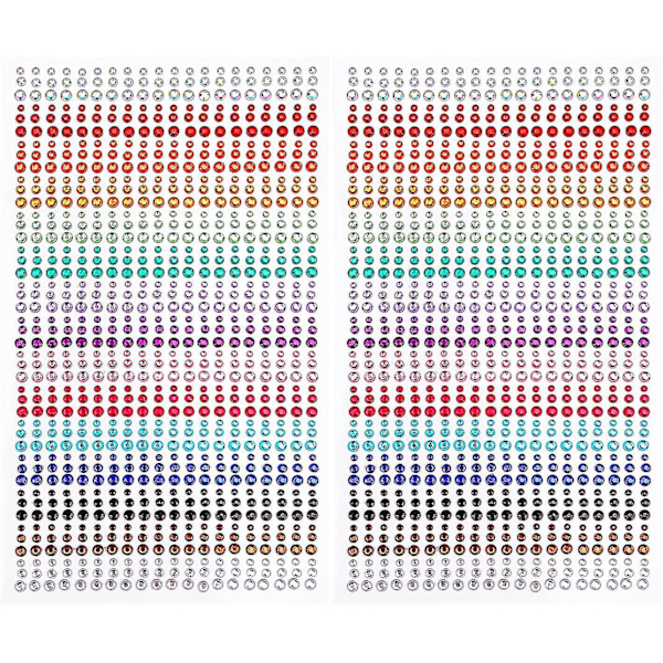 Ansigtssten - Selvklæbende Rhinestones - 1800 Stykker, 15 Farver, 3mm 4mm 5mm