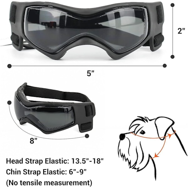 Hunde Goggles til Mellemstore Hunde - UV Beskyttelse Solbriller med Justerbare Remme Mellem Sort