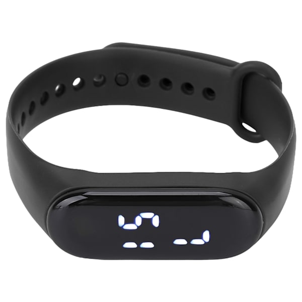 Digitalur LED Hvidt Lys Display Plast Spejl Elektronisk Bevægelse Silikone Strap Sportsur til Student Sort