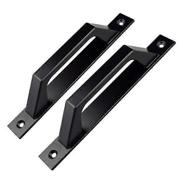 Skydedørshåndtag D Form Håndtag til Træhavehusdøre, Dørhardware Håndtag Skab Dobbeltsidet Dørhåndtag, 200mm, 2 Pakke (Sort)
