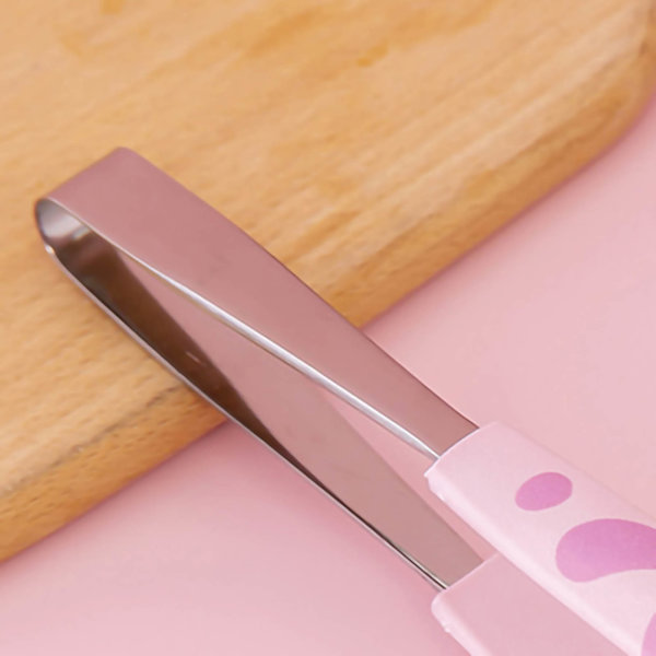 Kök Matlagningstång Söt katt Tafsform Rostfritt stål Liten sallad Grillmat Tong Rosa M