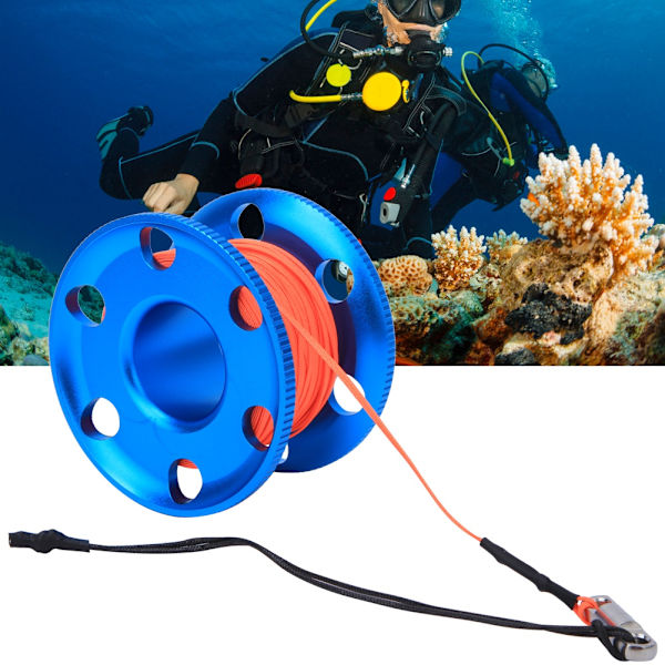 Rustfritt stål blå dykking finger spole hjul med fluorescerende oransje linje undervanns snorkling tilbehør 30M