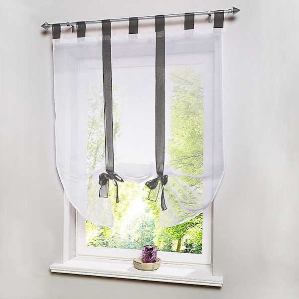Hvit voile brodert romersk gardin med bedårende knutedetalj for soverom - 140cmx140cm