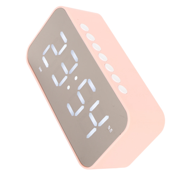 Trådlös Bluetooth-högtalare Stereo Ljud Brusreducerande Temperaturdisplay Röstmeddelande FM-radio Spegelväckarklocka Rosa