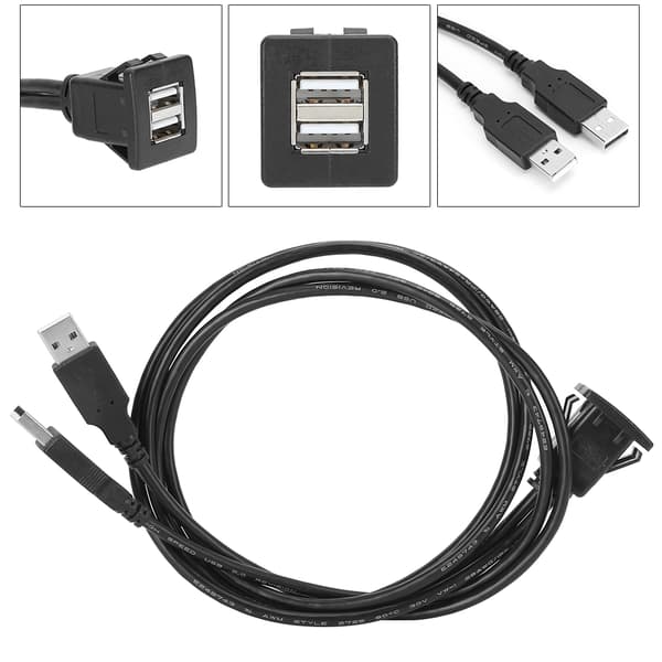 USB 2.0 Forlengelseskabel Dobbel Grensesnitt Vanntett Bil Dataoverføring Dashbord Adapterledning 1M/3.3ft