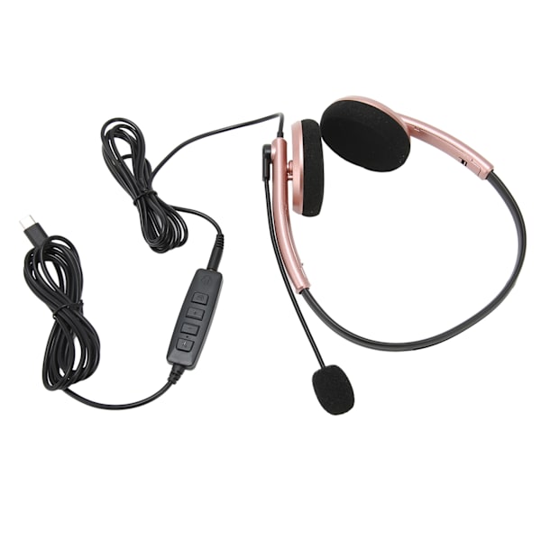 Call Center Headset Multifunktionelt Stilfuldt støjreducerende HD Opkald Høreværn Telefon Headset Rose Gold Type C