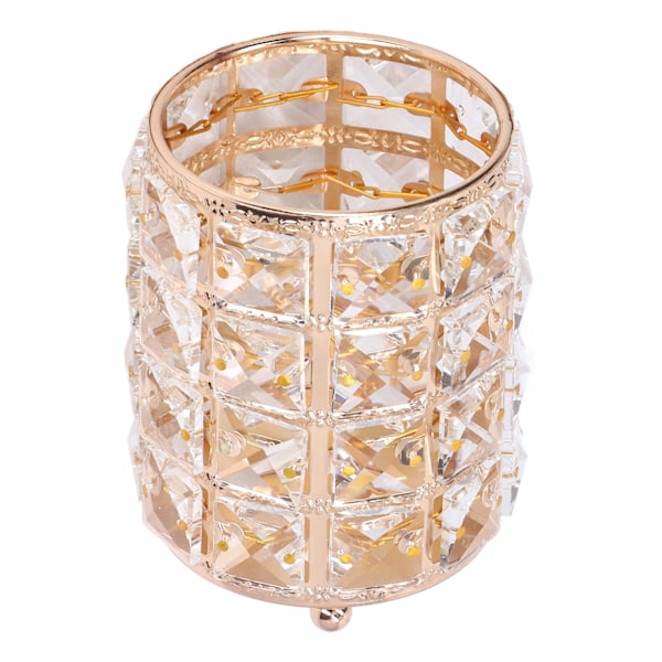 Krystal Makeup Penselholder Europæisk Stil Afrundet Krystal Glas Kosmetisk Organizer Guld