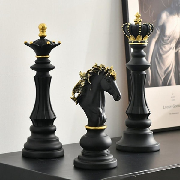 Lyxigt internationellt schackstycke Hartsskulptur Heminredningsdekorationer Svart
