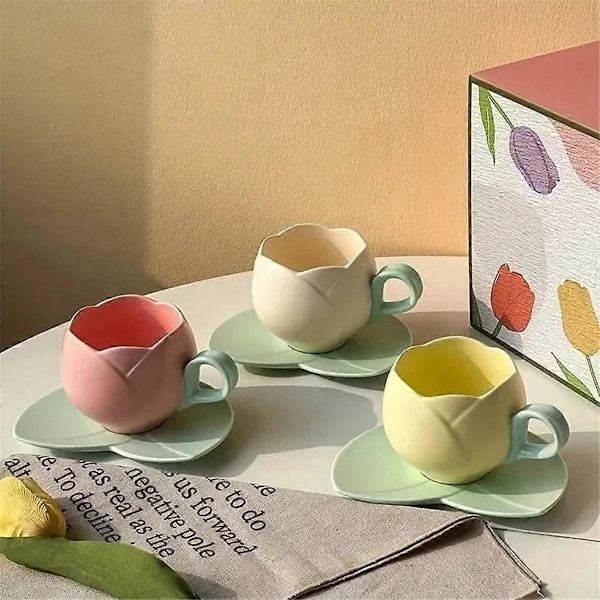 300 ml blomsterformet tulipankop Tekop Underkop Keramisk drikkekop, A