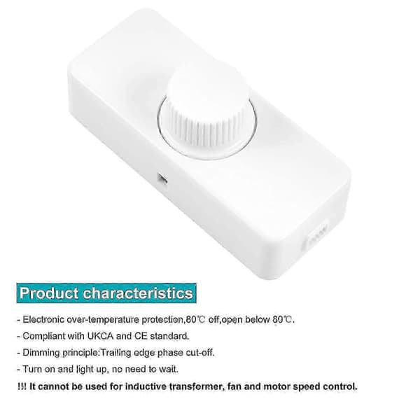 3-100W LED bakkantdimmer (vridbryterdimmer), brukes for dimbare LED, glødelamper, halogenlamper, 220-240V, CE-plugg, hvit