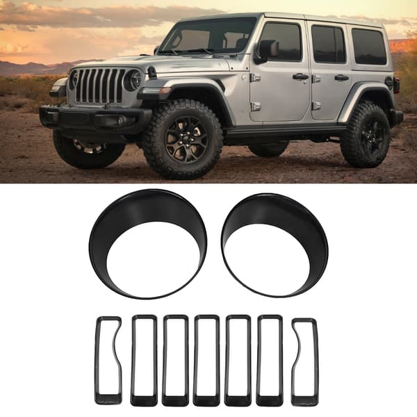 Frontlyktdeksel Frontgrillinnlegg Trim passer til Jeep Wrangler JL 2018-2019