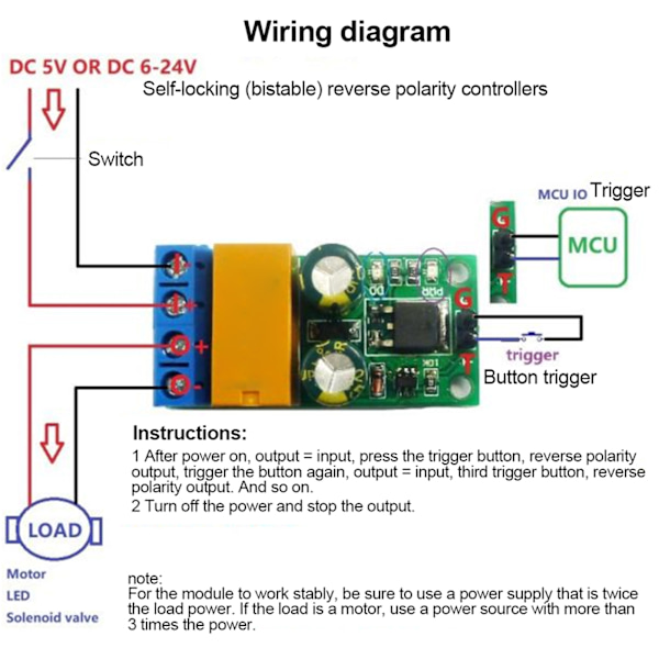 DR55B01 Motor Fremad Tilbage Controller Modul Selvspærrende Omvendt Polaritet Relæ (6-24V)