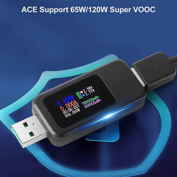 USB 3.0 Tester Strømmåler 4-30V 0-6.5A USB Spændings- og Strømtester Detektor, Digital Voltmeter Amperemeter Power Bank Kapacitetstester med IPS Farve Di