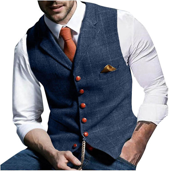 Lattice Turndown Krage Slim Fit Business Väst för Män L Blå