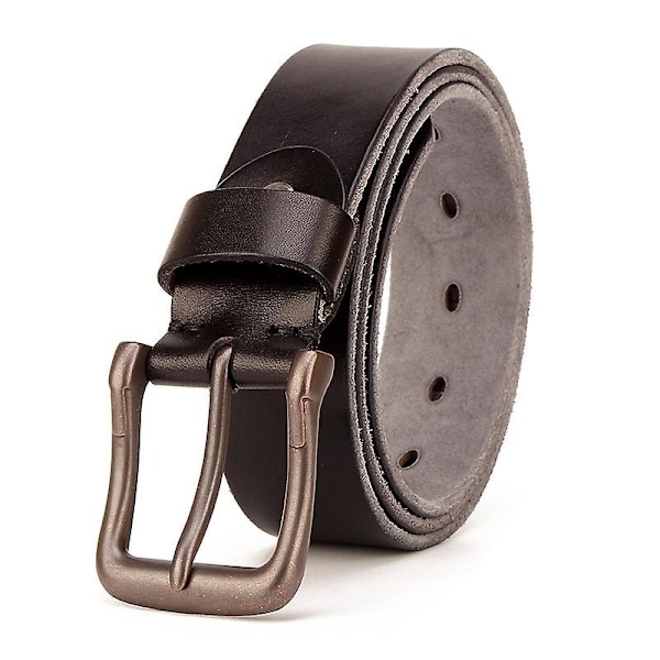 Ægte læder herre bælte - 38mm fuldnarvet læder bælte til jeans og arbejde - Brun/sort (størrelse 130cm, 3,8mm tyk)