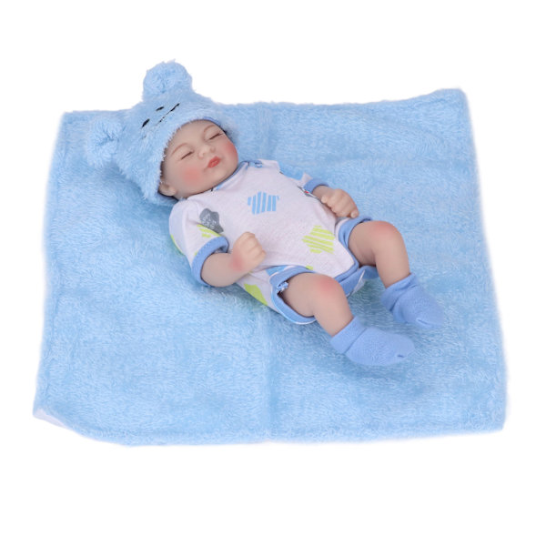 10-tums nyfödd babydocka set tvättbar emulational mjuk vinyl sovande babydocka med kläder filt Garçon bleu