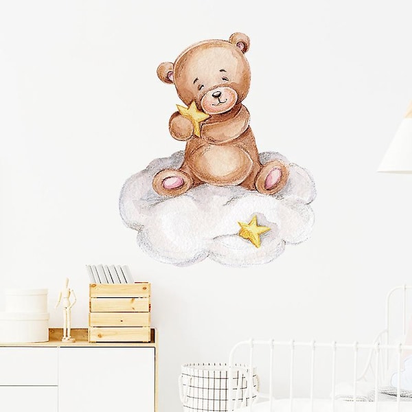 En uppsättning väggdekaler - Väggdekoration - Väggdekal för sovrum vardagsrum kontor Väggdekal teddybjörn på molnet